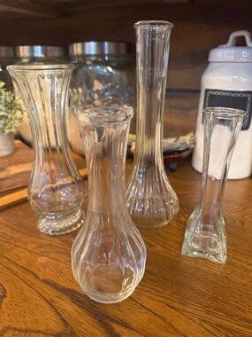 4 vintage Clear Glass Bud Vase Set